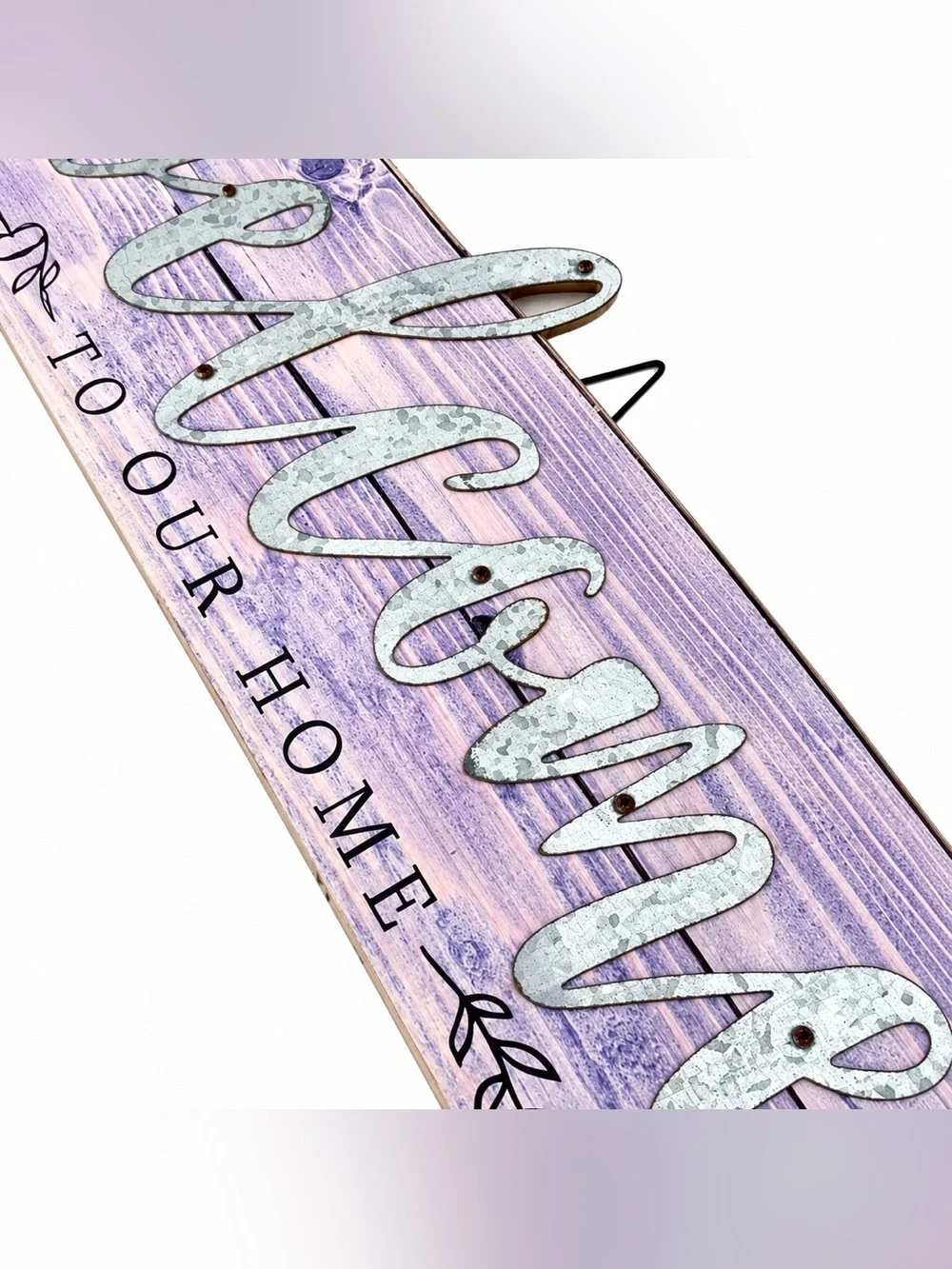Rustic Welcome to Our Home Purple Farmhouse Wall Sign Metal Wood Decor